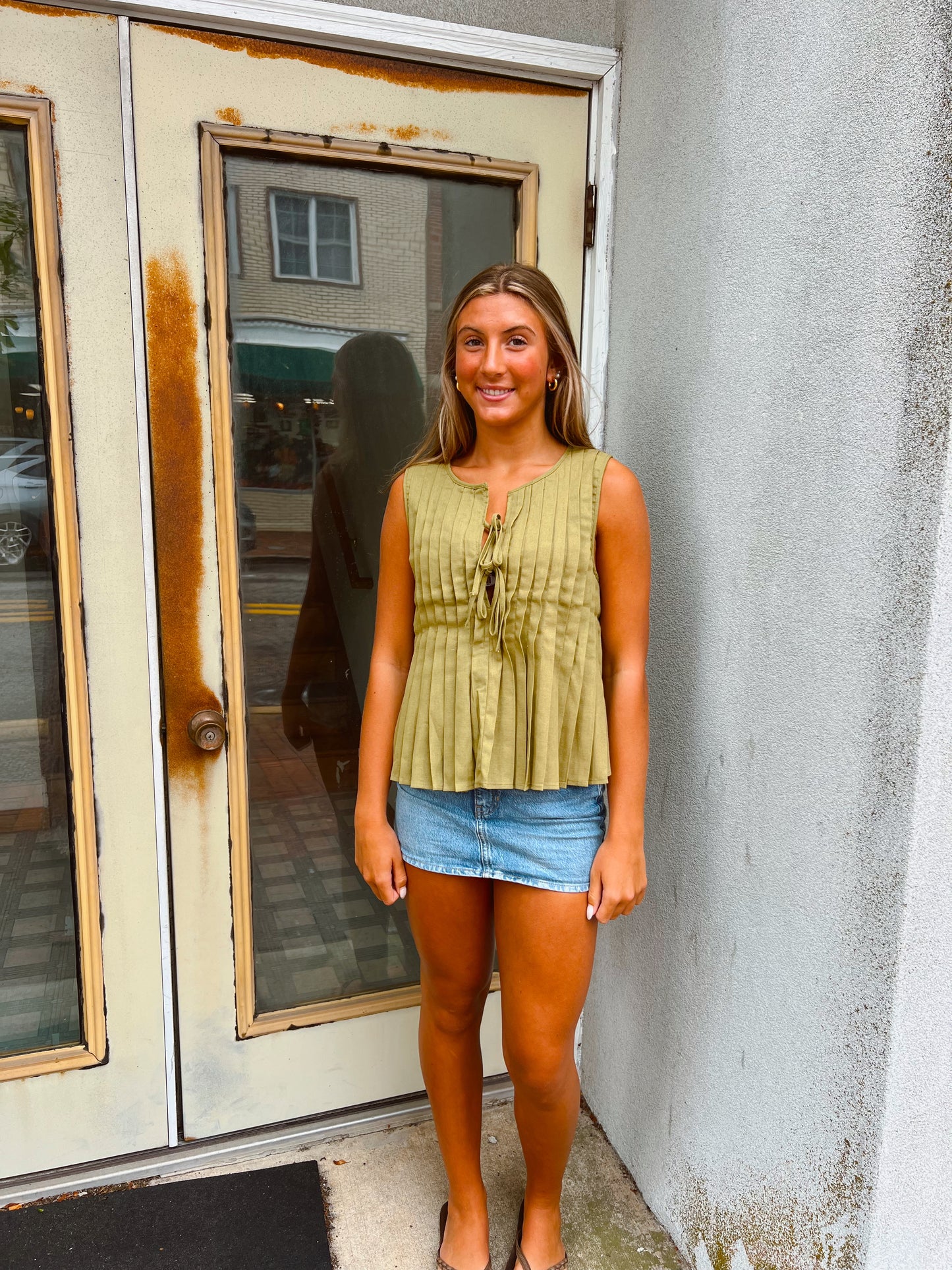 Olive Tie Blouse