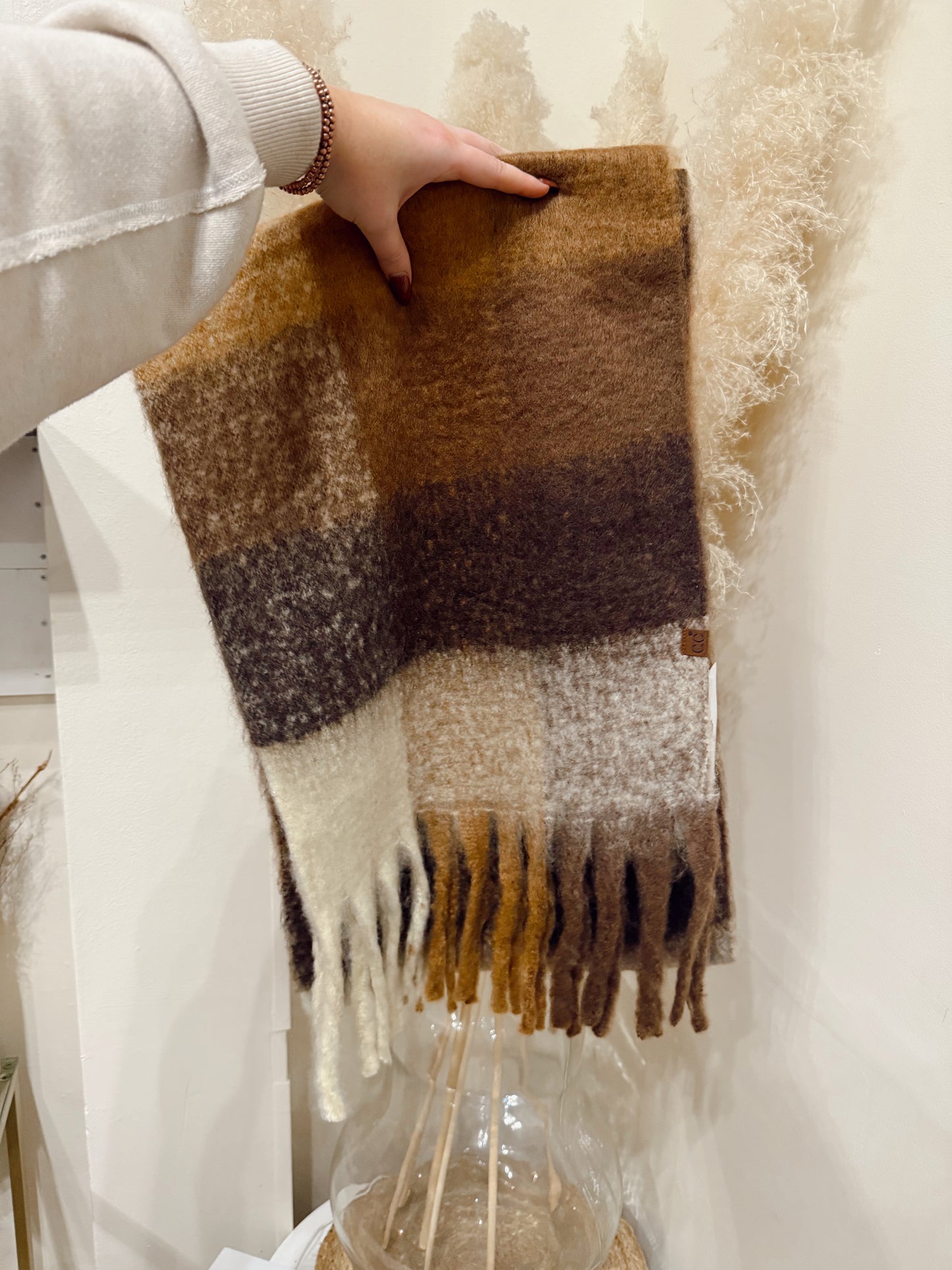 Brown Colorblock Check Scarf