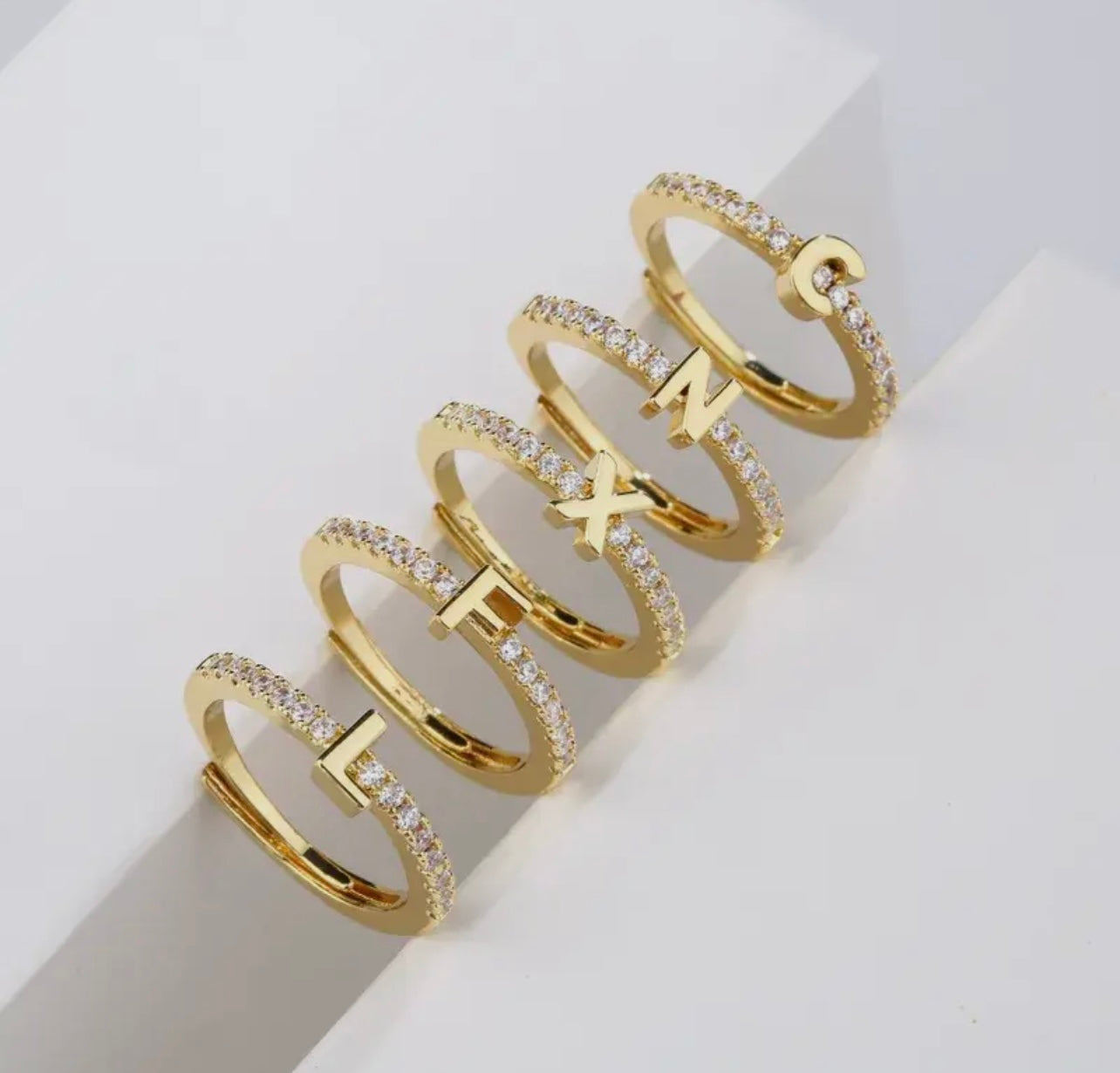 Rhinestone Initial Ring