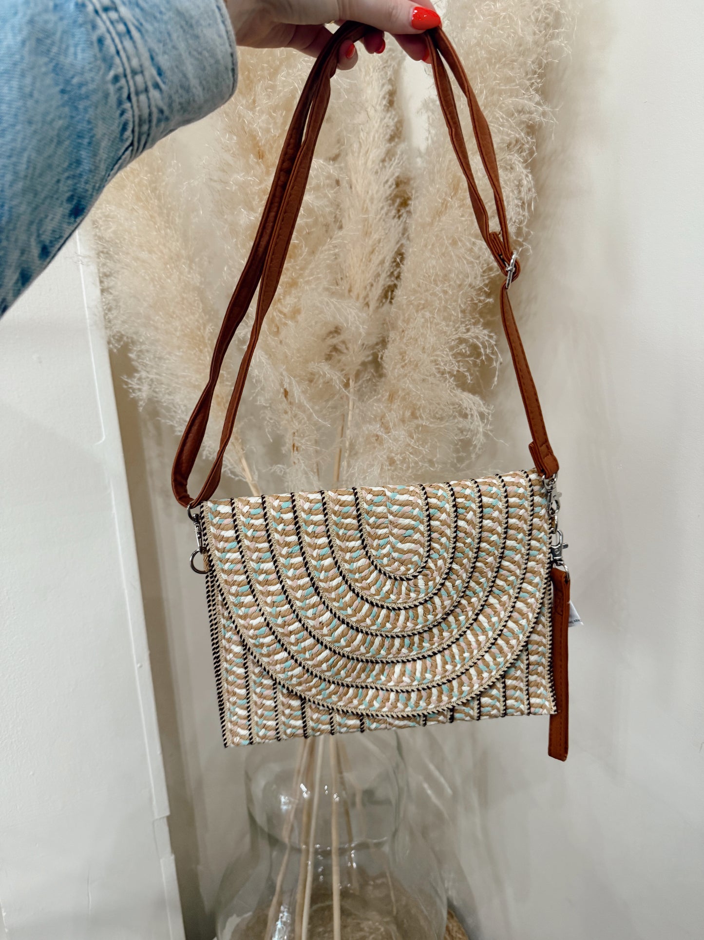 Taupe Straw Clutch & Crossbody