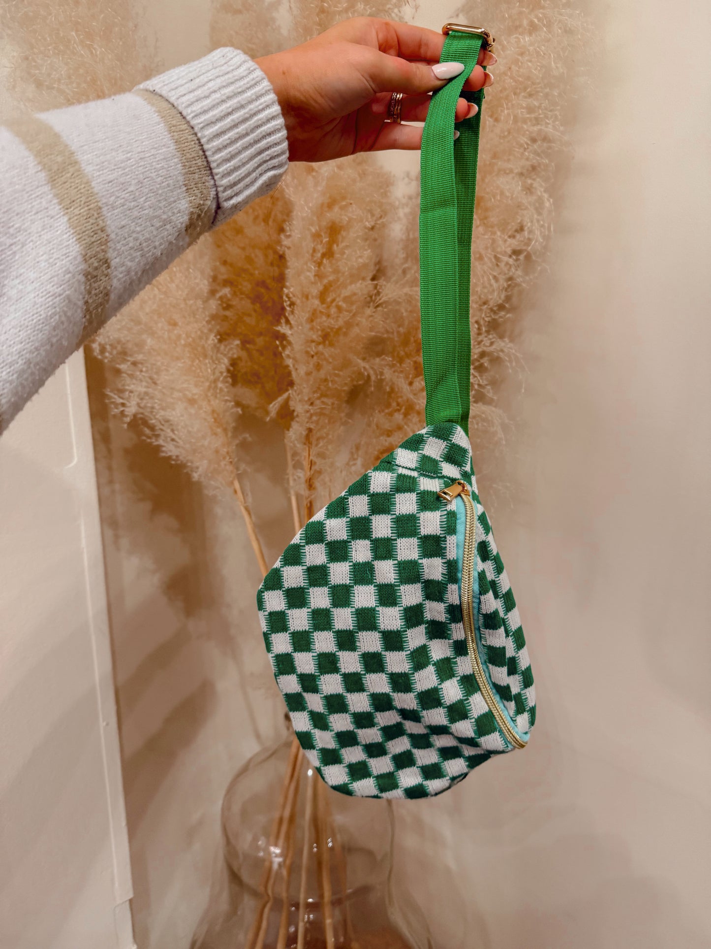 Green Checkered Crossbody Bag