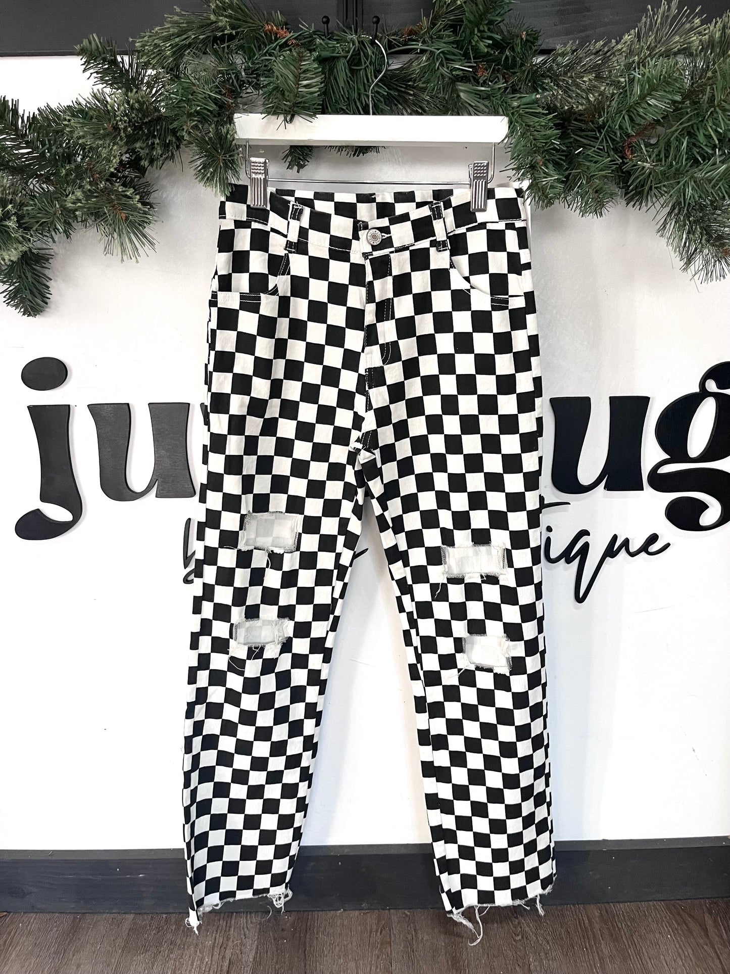 Checkered Distressed Jeans