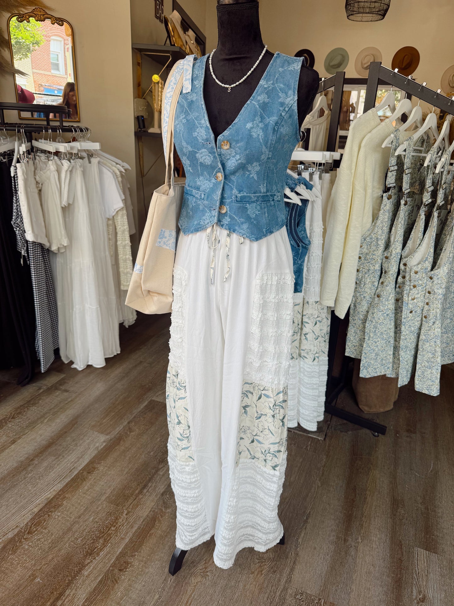 Floral Denim Vest