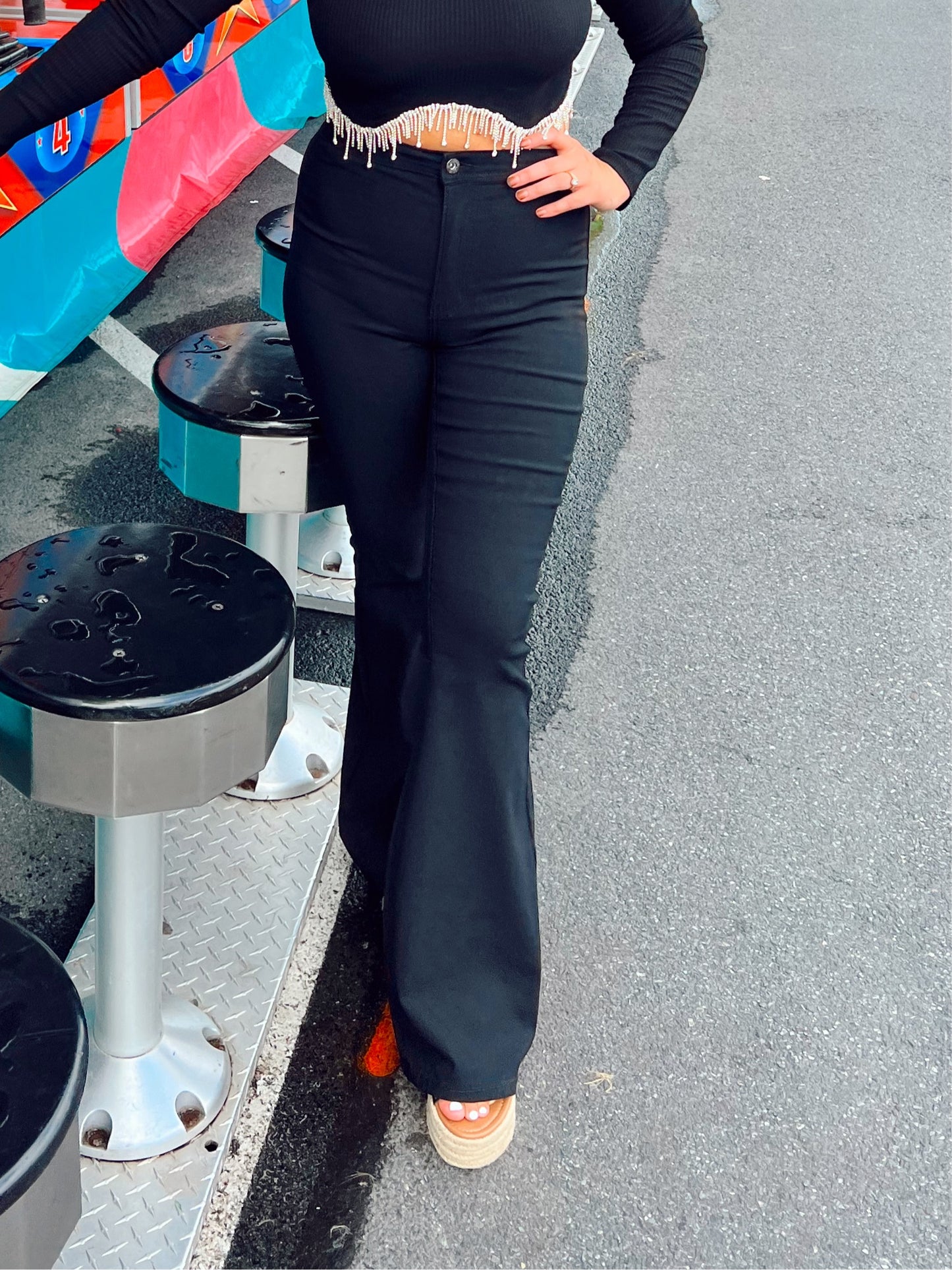 Black High Rise Flare Jeans