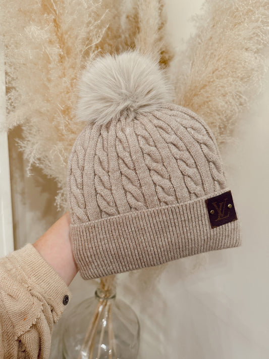 Upcycled LV Pom Beanie