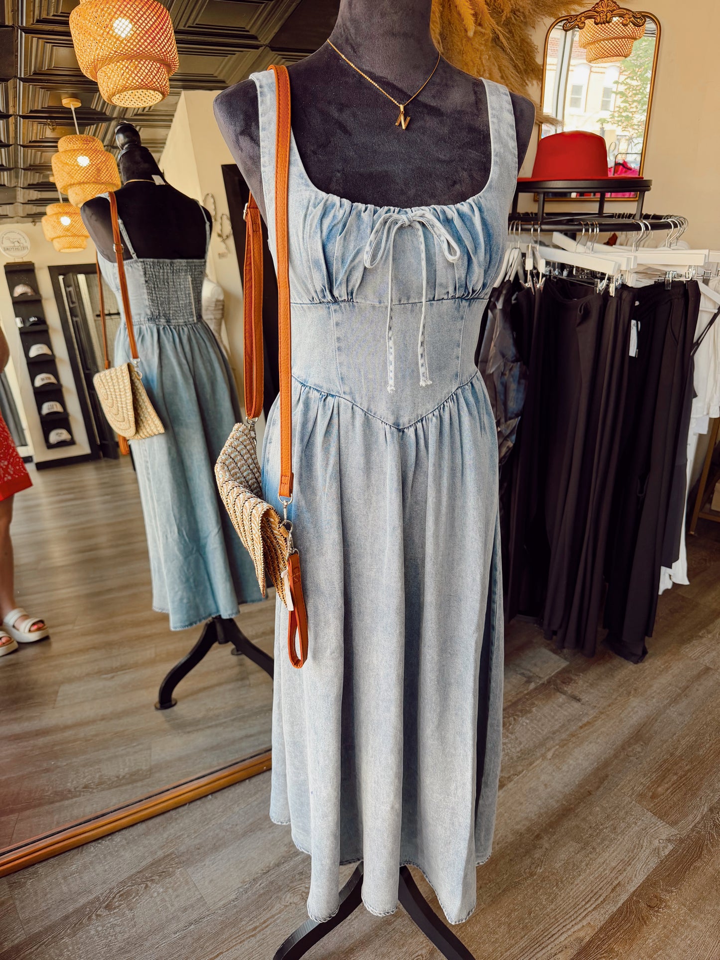 Dory Denim Corset Midi Dress