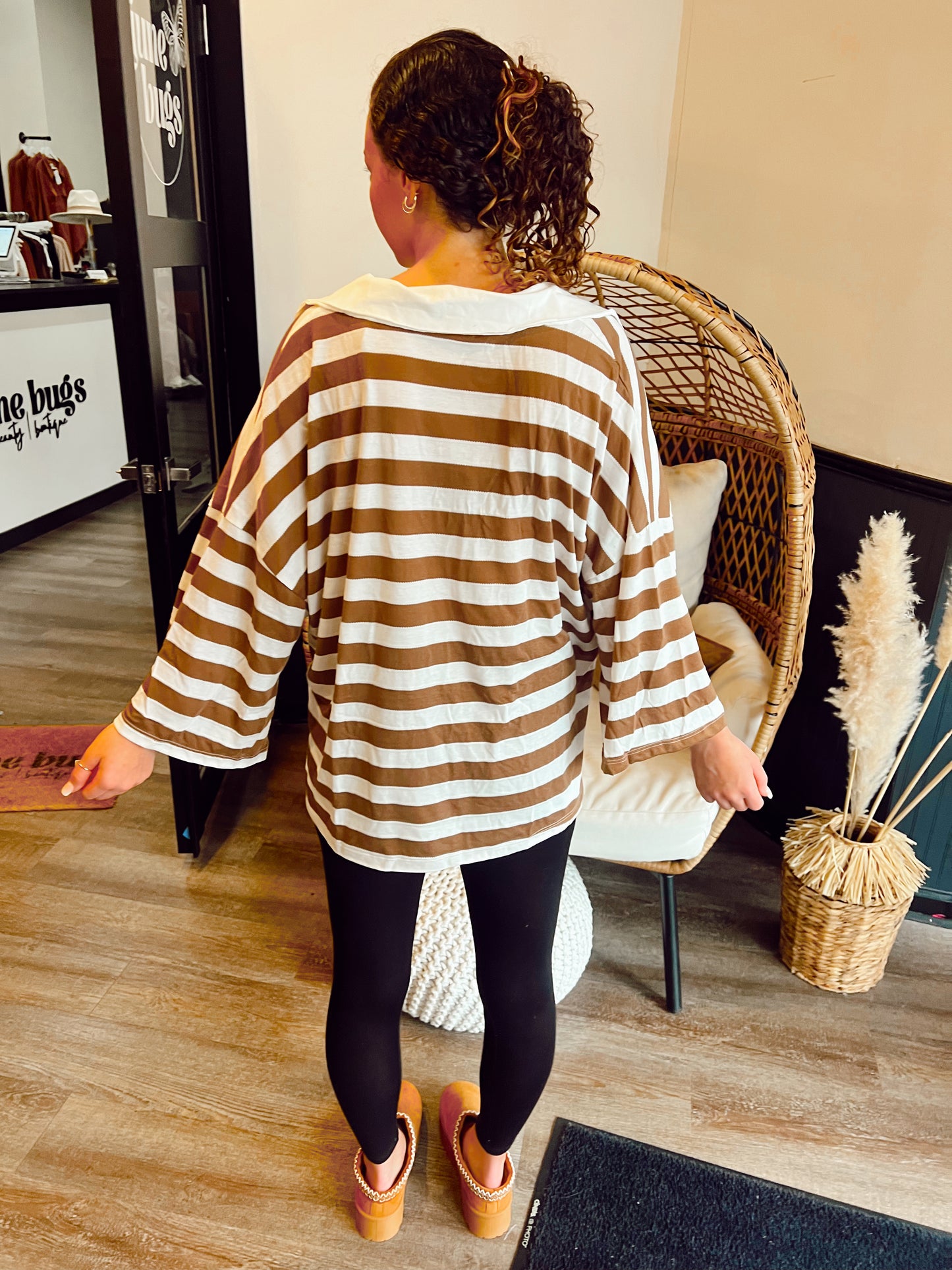 Taupe Oversized Striped Top