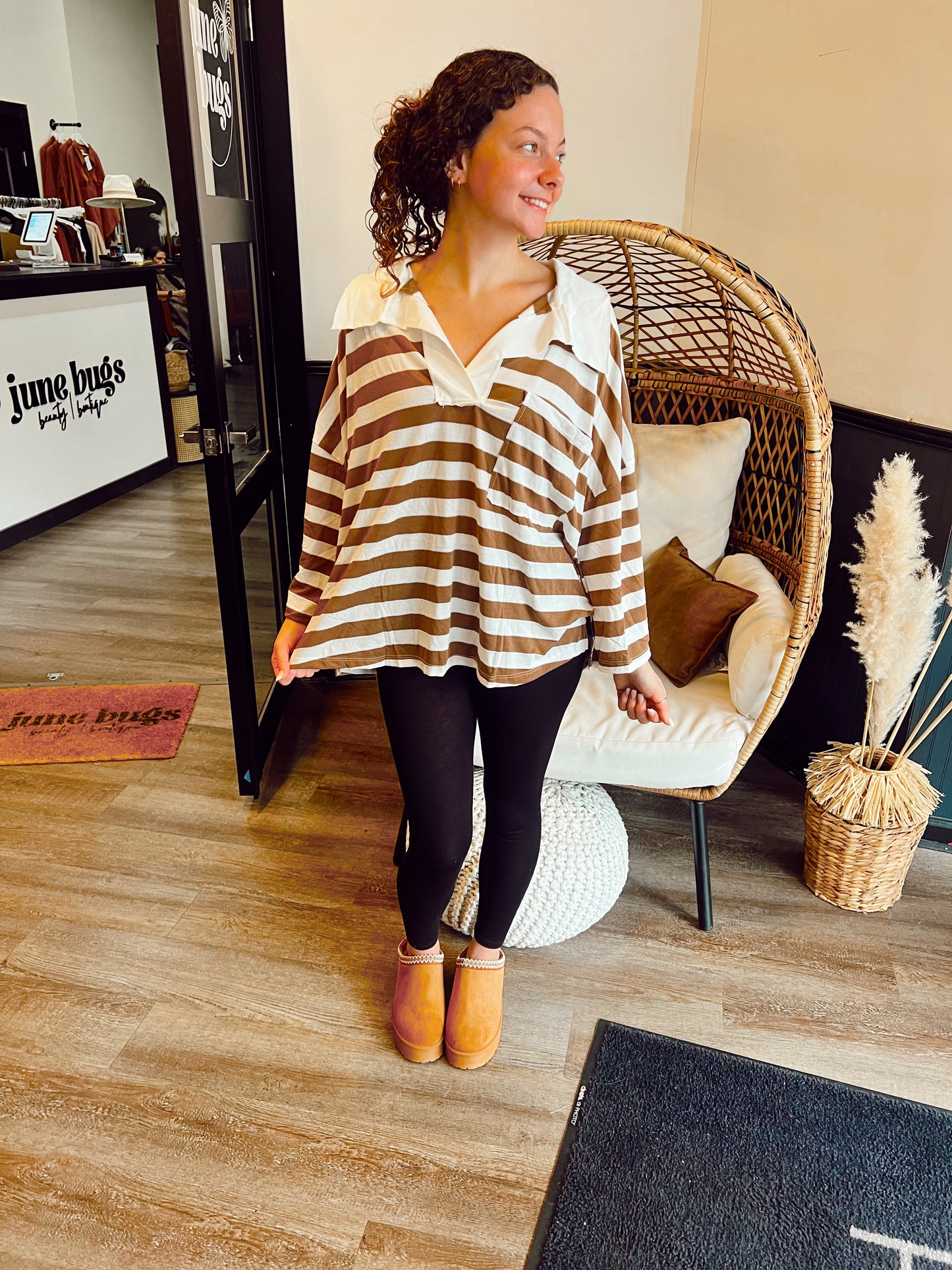 Taupe Oversized Striped Top