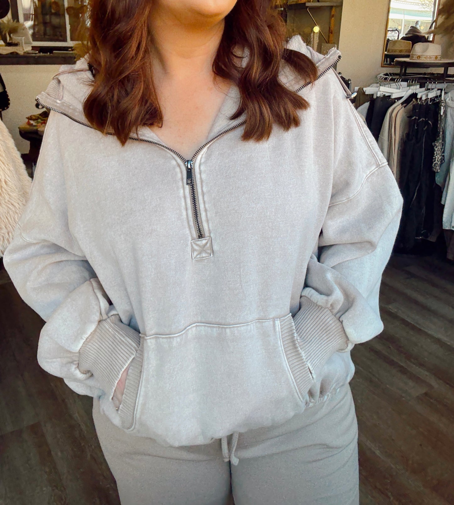 Anna Ash Mocha Half Zip Hoodie