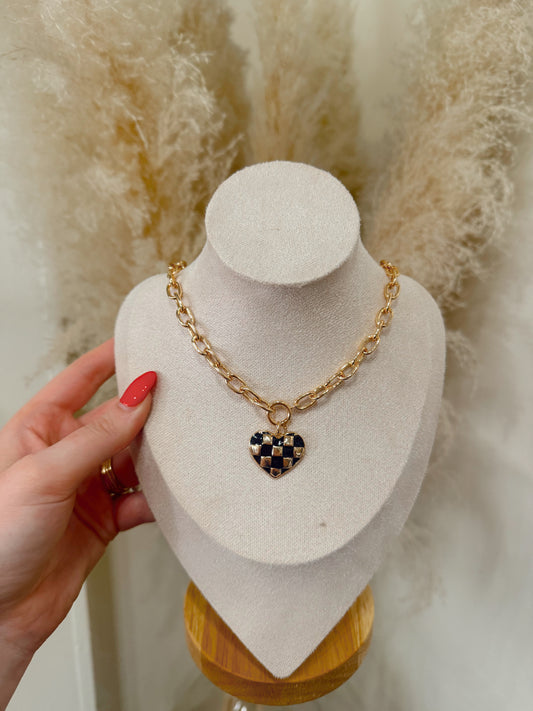 Checkered Heart Necklace