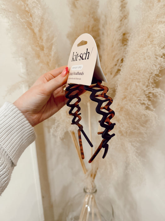 Kitsch Black & Tort 2 Pack Zig Zag Headbands