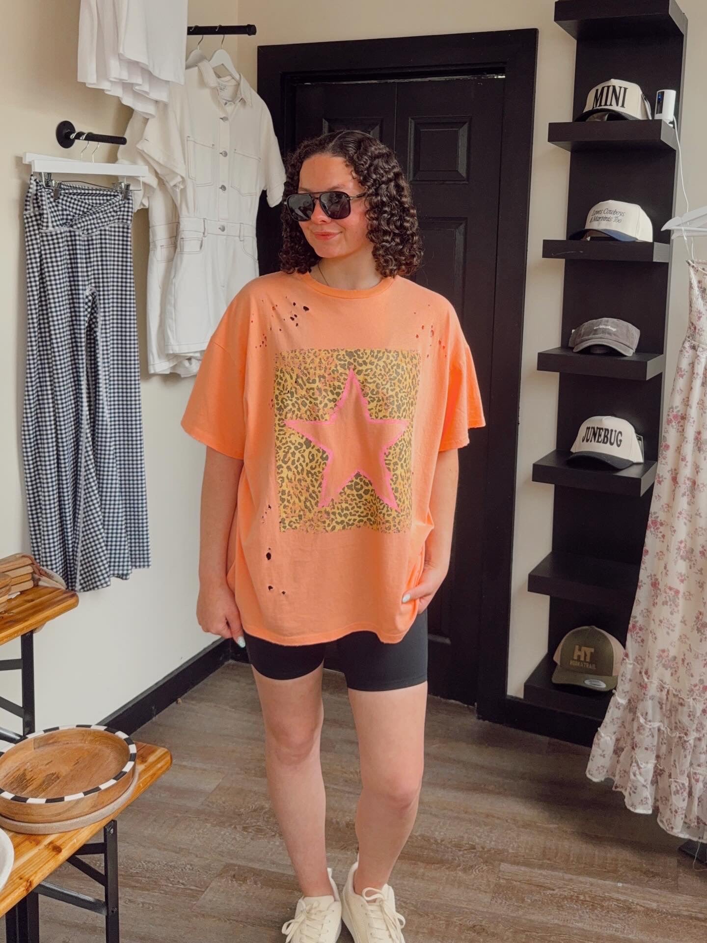 Peach Leopard Star Vintage Tee