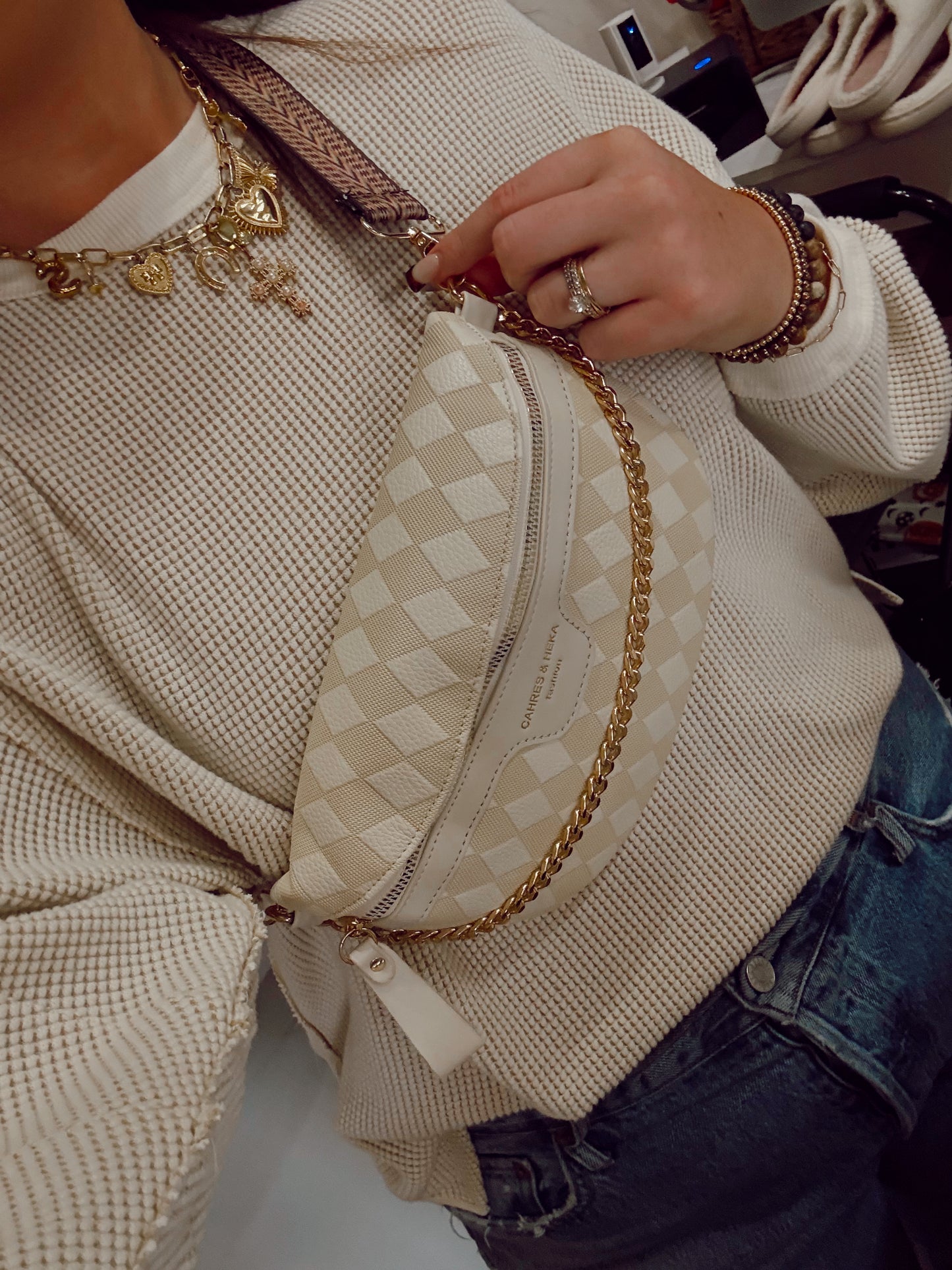 Cream Everyday Checkered Bag