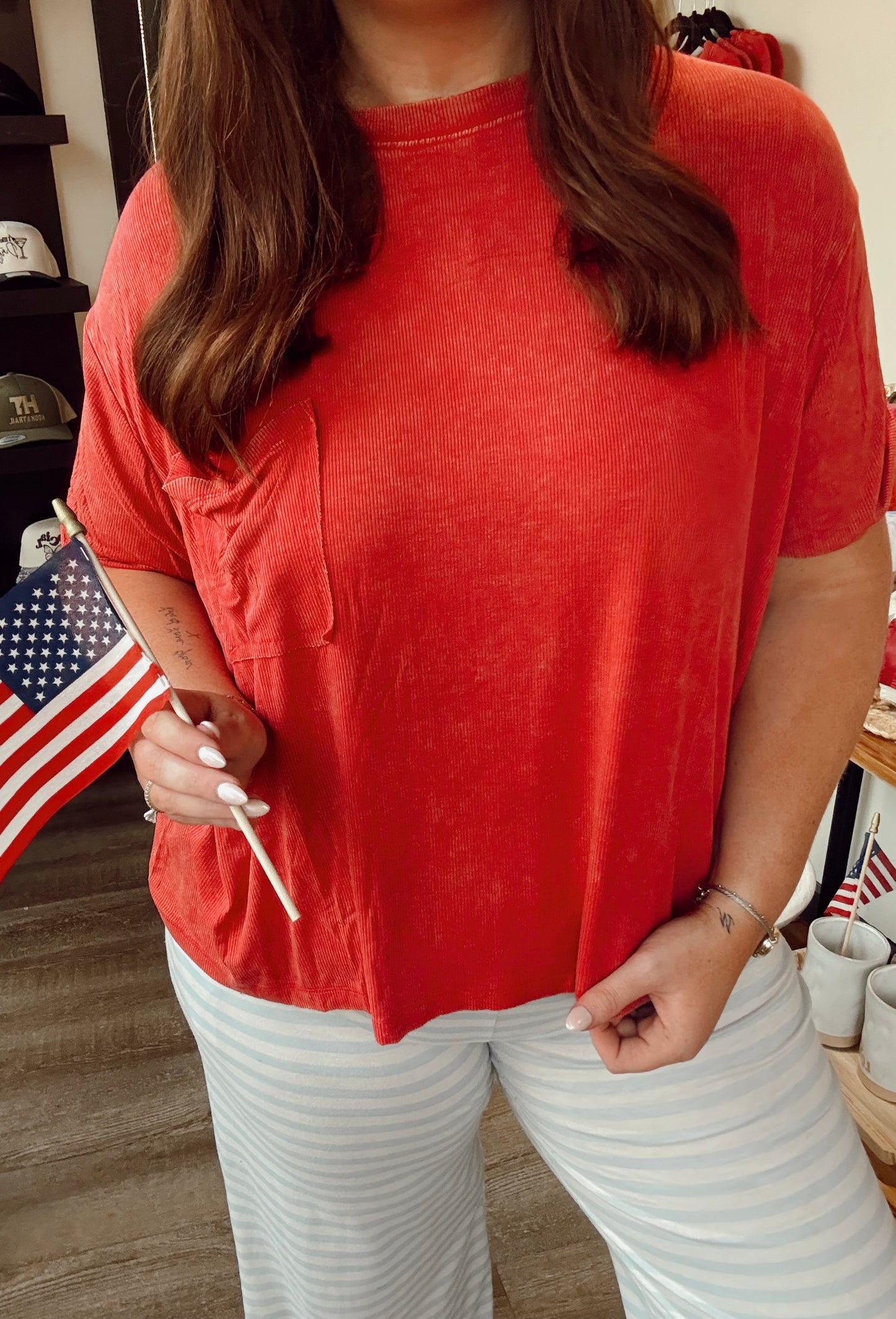 Ruby Red Oversized Ribbed Tee