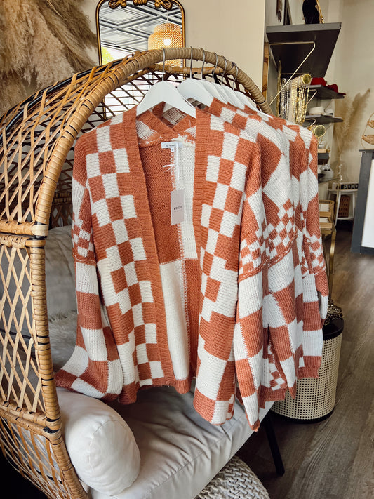 Pumpkin Checkered Cardigan