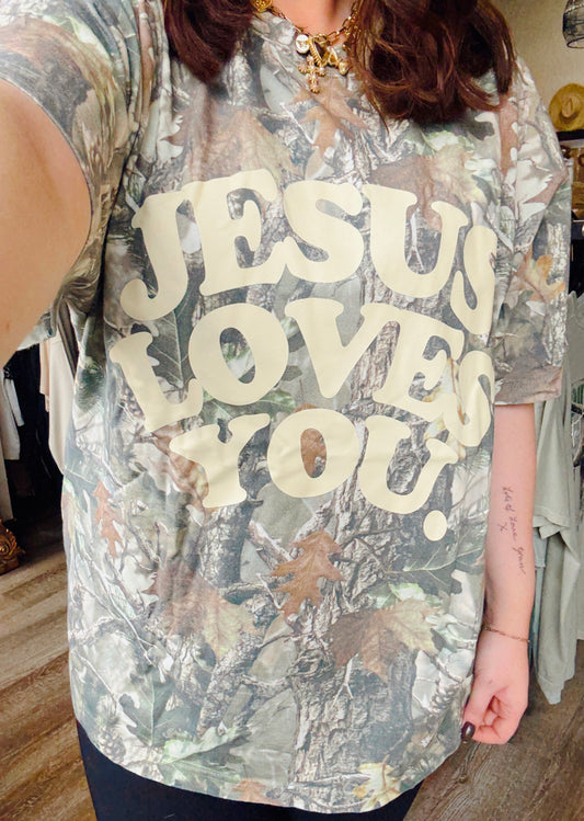Camo Jesus Loves You Tee