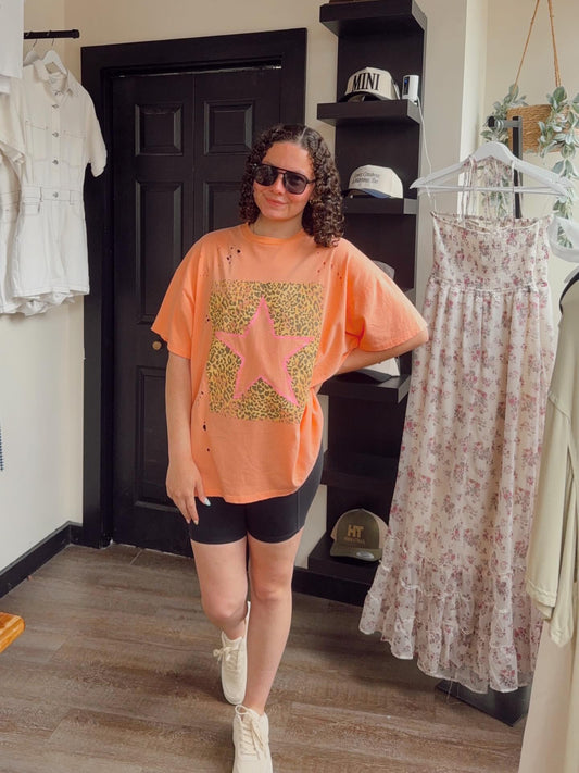 Peach Leopard Star Vintage Tee