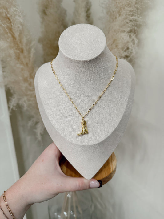 Golden Cowgirl Boot Necklace