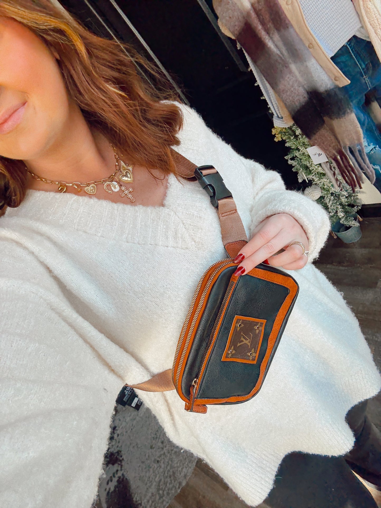 Black Two Tone Upcycled Lv Sling Bag