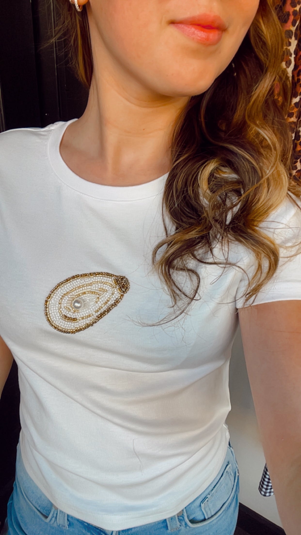 Oyster Bead Embroidered Tee