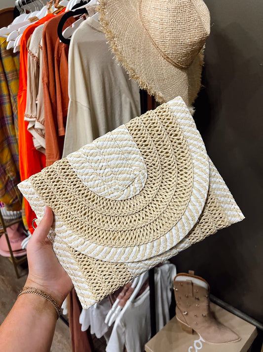 Taupe Straw Clutch Bag