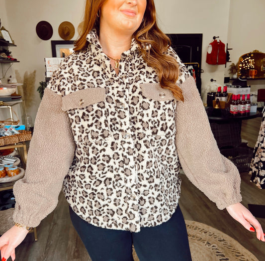 Leopard Mocha Fleece Jacket