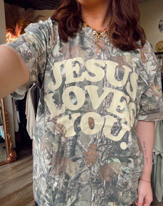Camo Jesus Loves You Tee