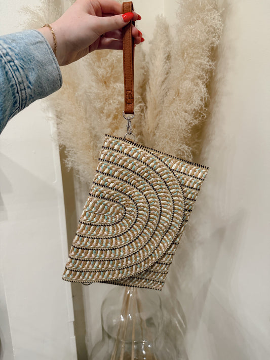 Taupe Straw Clutch & Crossbody