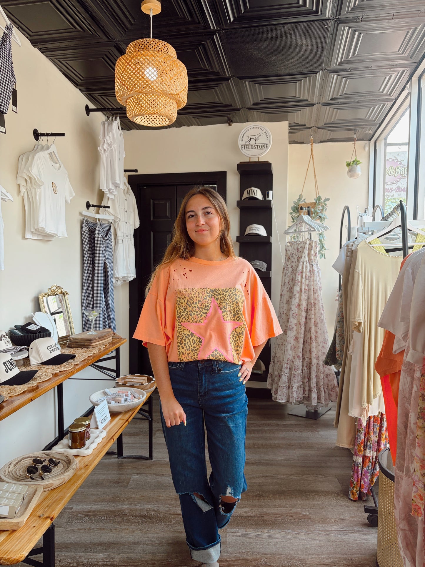 Peach Leopard Star Vintage Tee