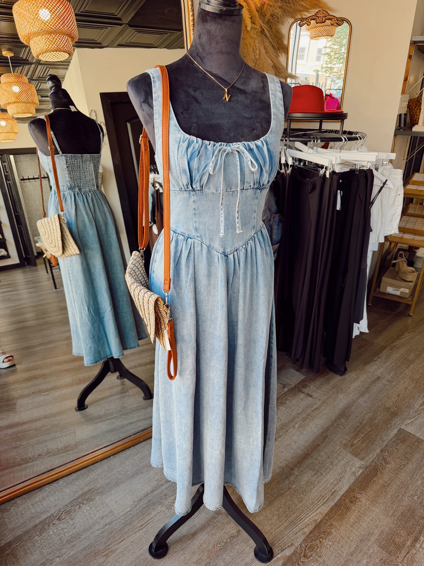 Dory Denim Corset Midi Dress
