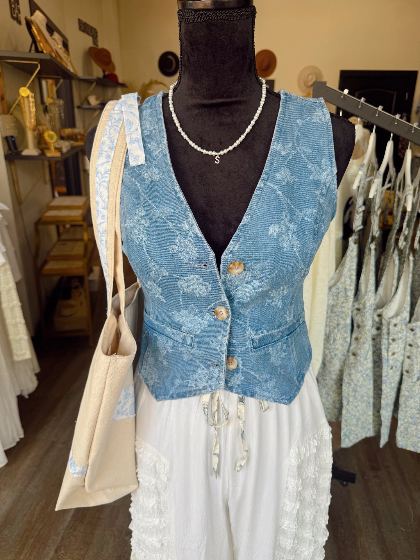 Floral Denim Vest