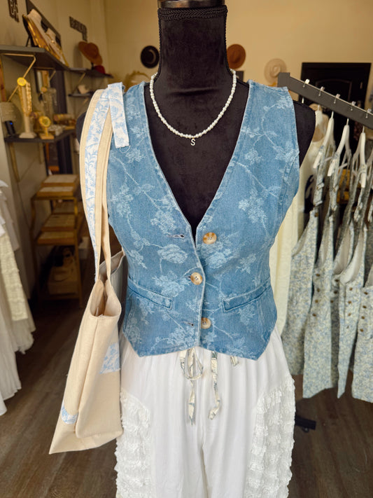 Floral Denim Vest