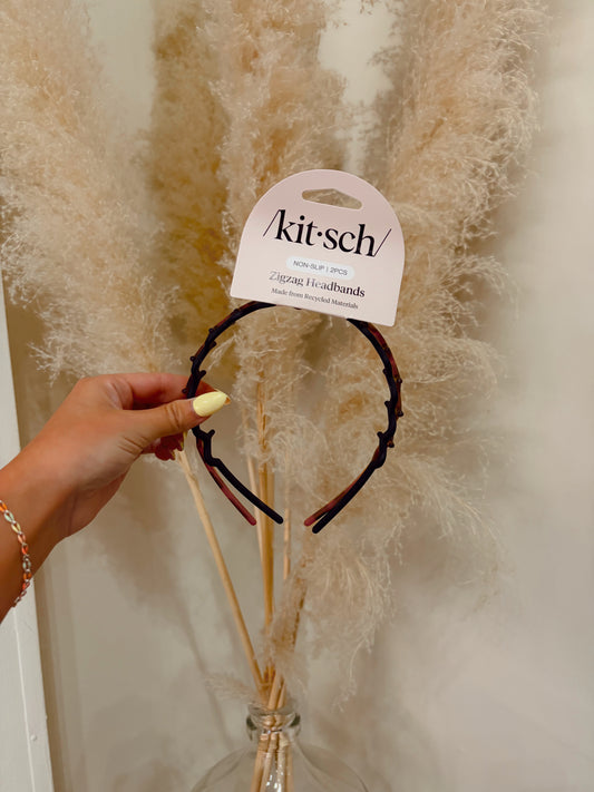 Kitsch Black & Tortoise 2 Pack Zig Zag Headbands