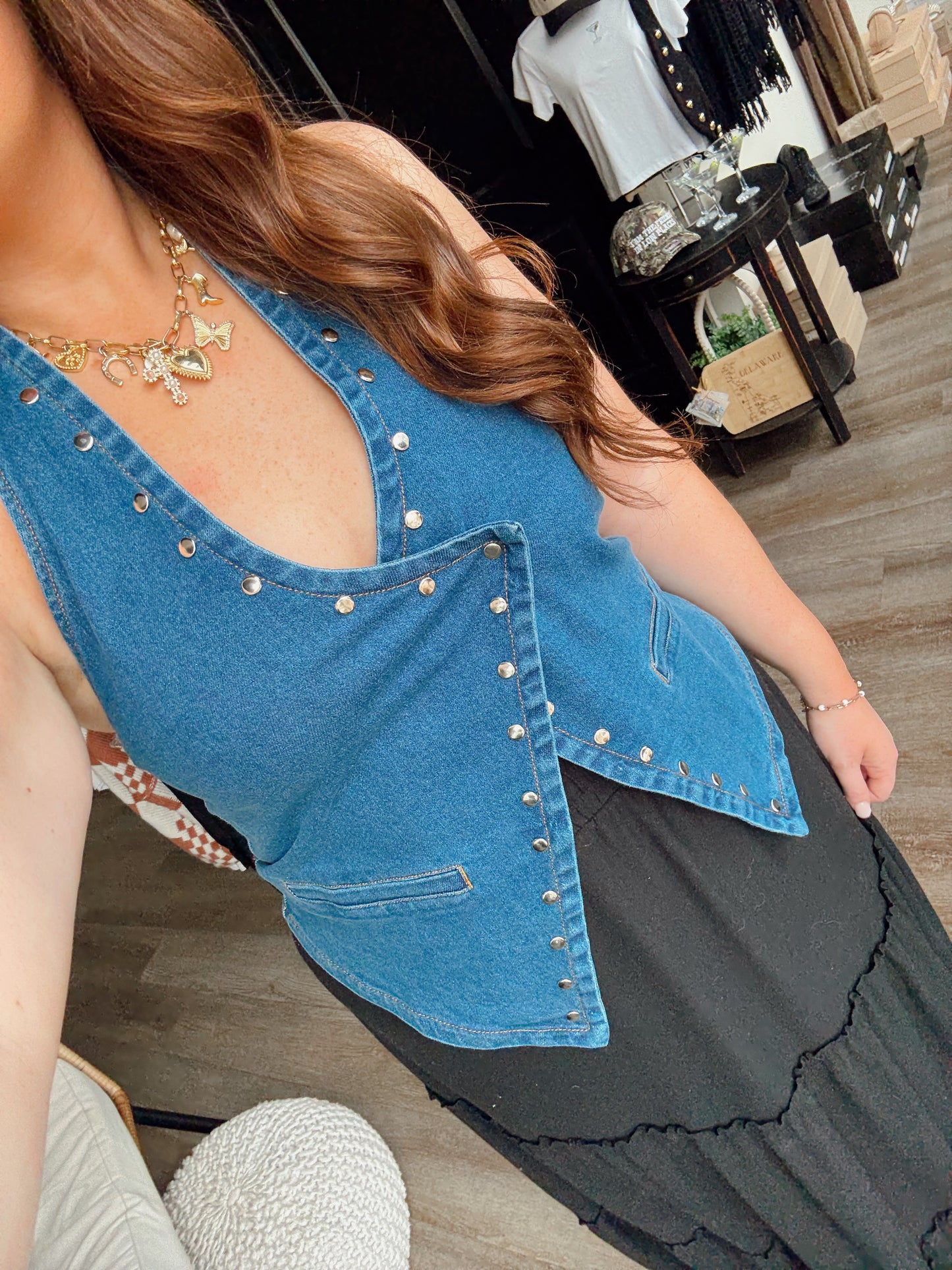 Studded Denim Vest