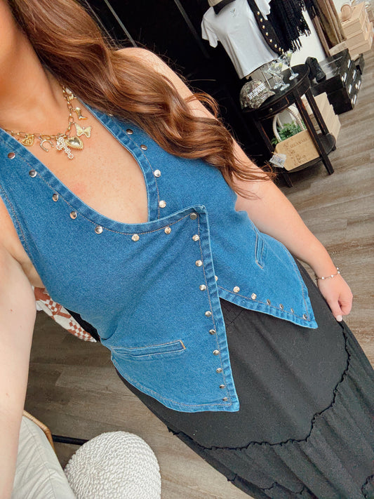 Studded Denim Vest