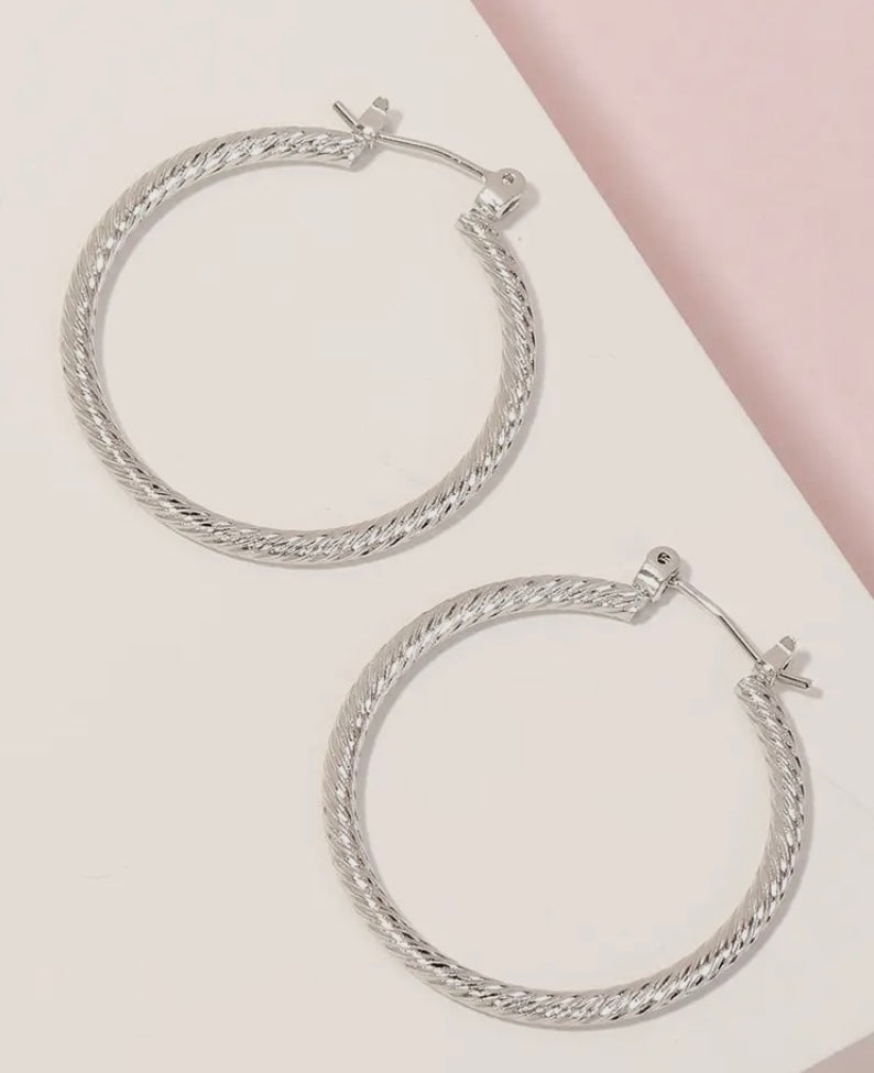 Silver Textured Hoops