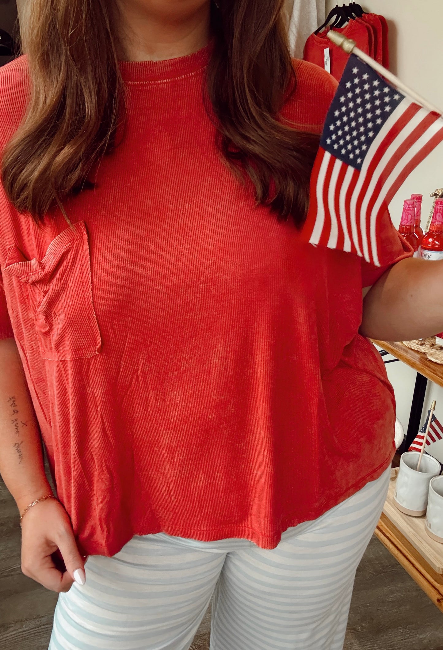 Ruby Red Oversized Ribbed Tee