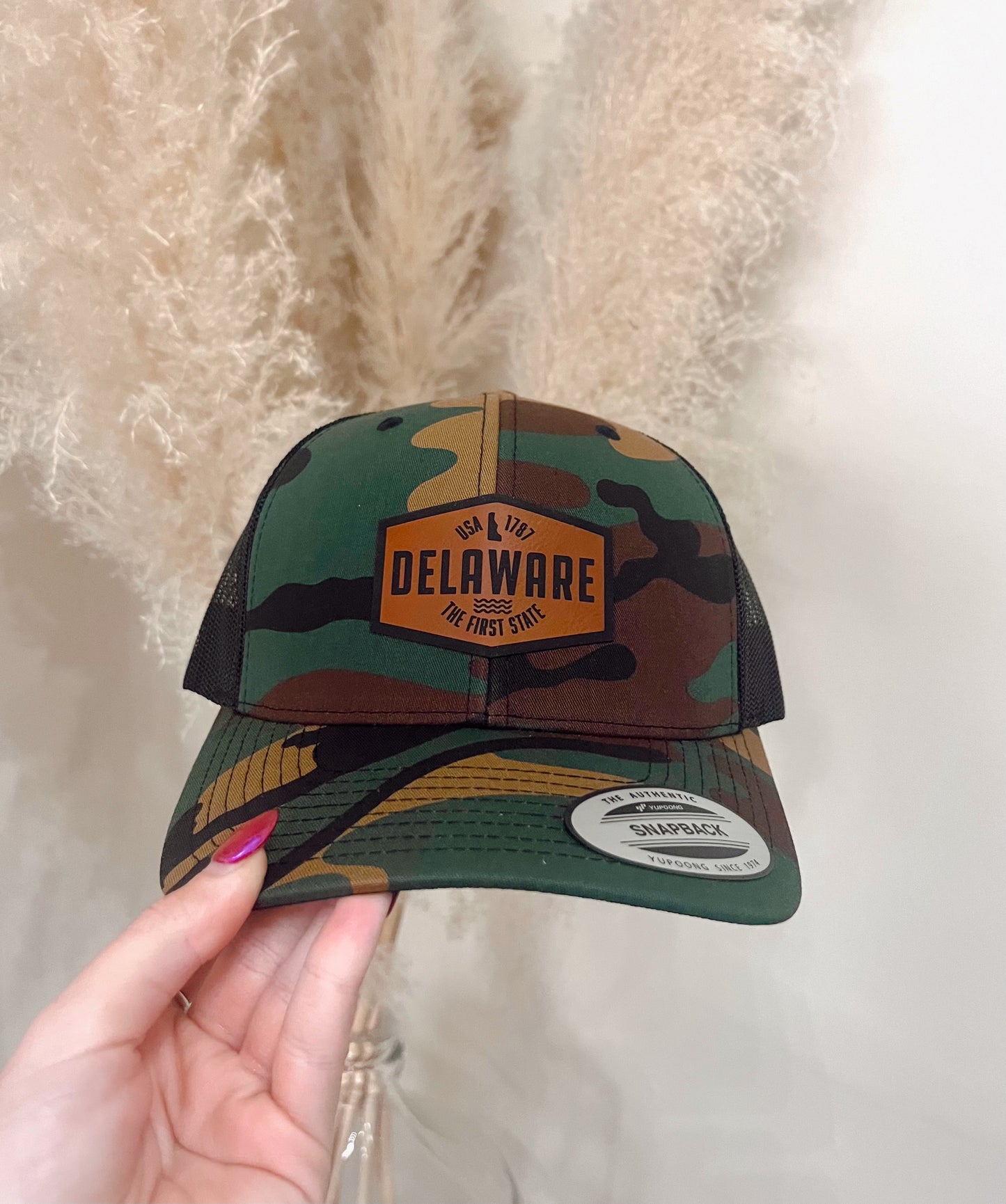 Camo Delaware Leather Patch Hat