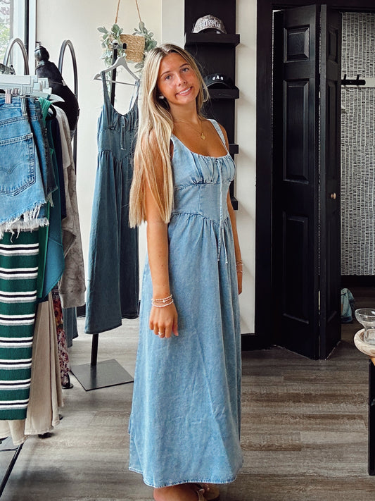 Dory Denim Corset Midi Dress