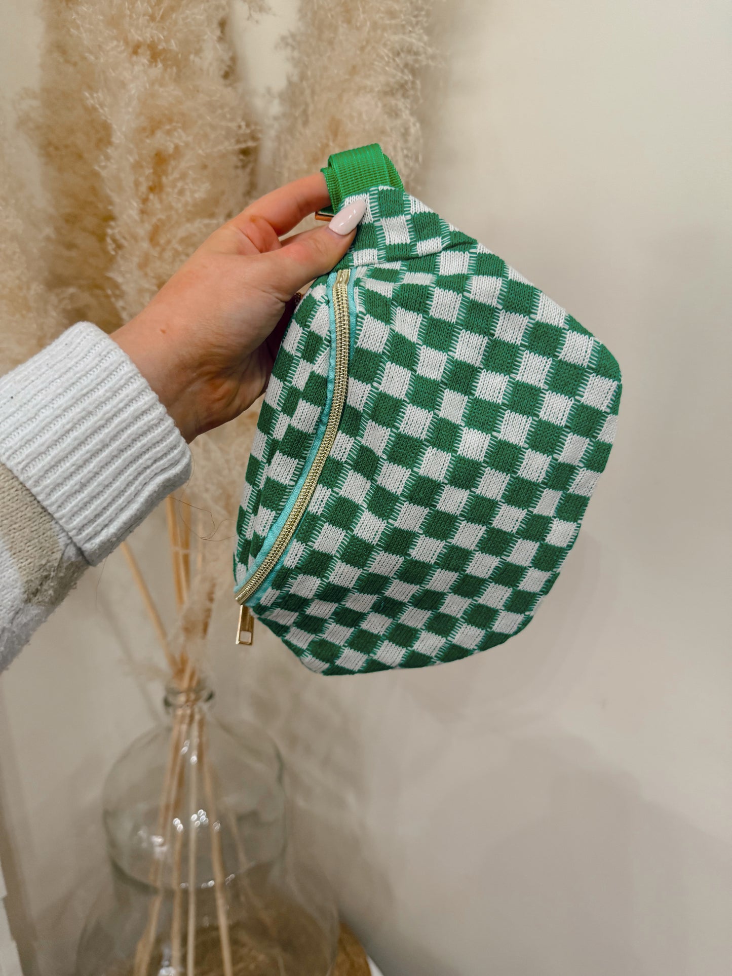 Green Checkered Crossbody Bag