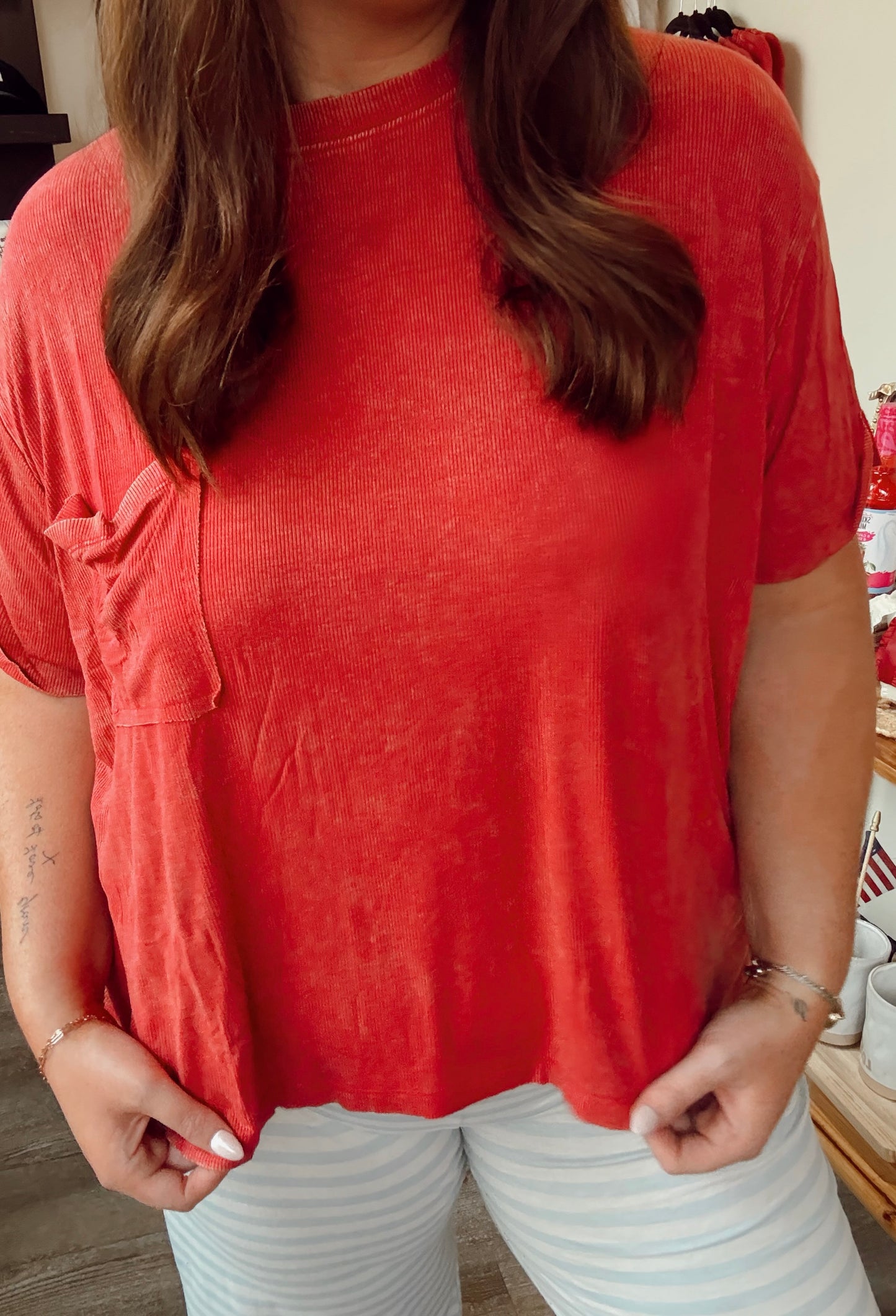 Ruby Red Oversized Ribbed Tee