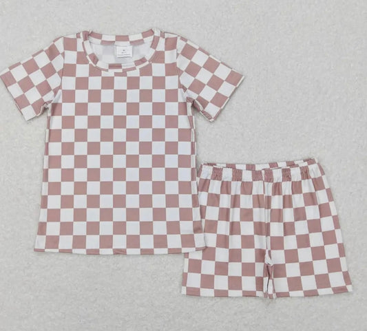 Coffee Checkered Short Set