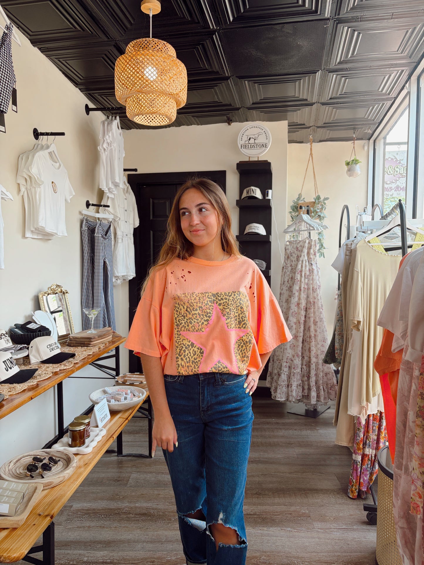 Peach Leopard Star Vintage Tee