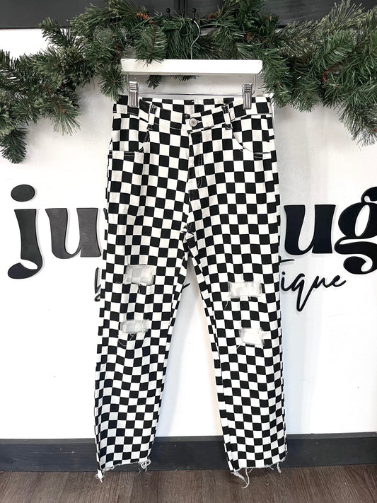 Checkered Distressed Jeans