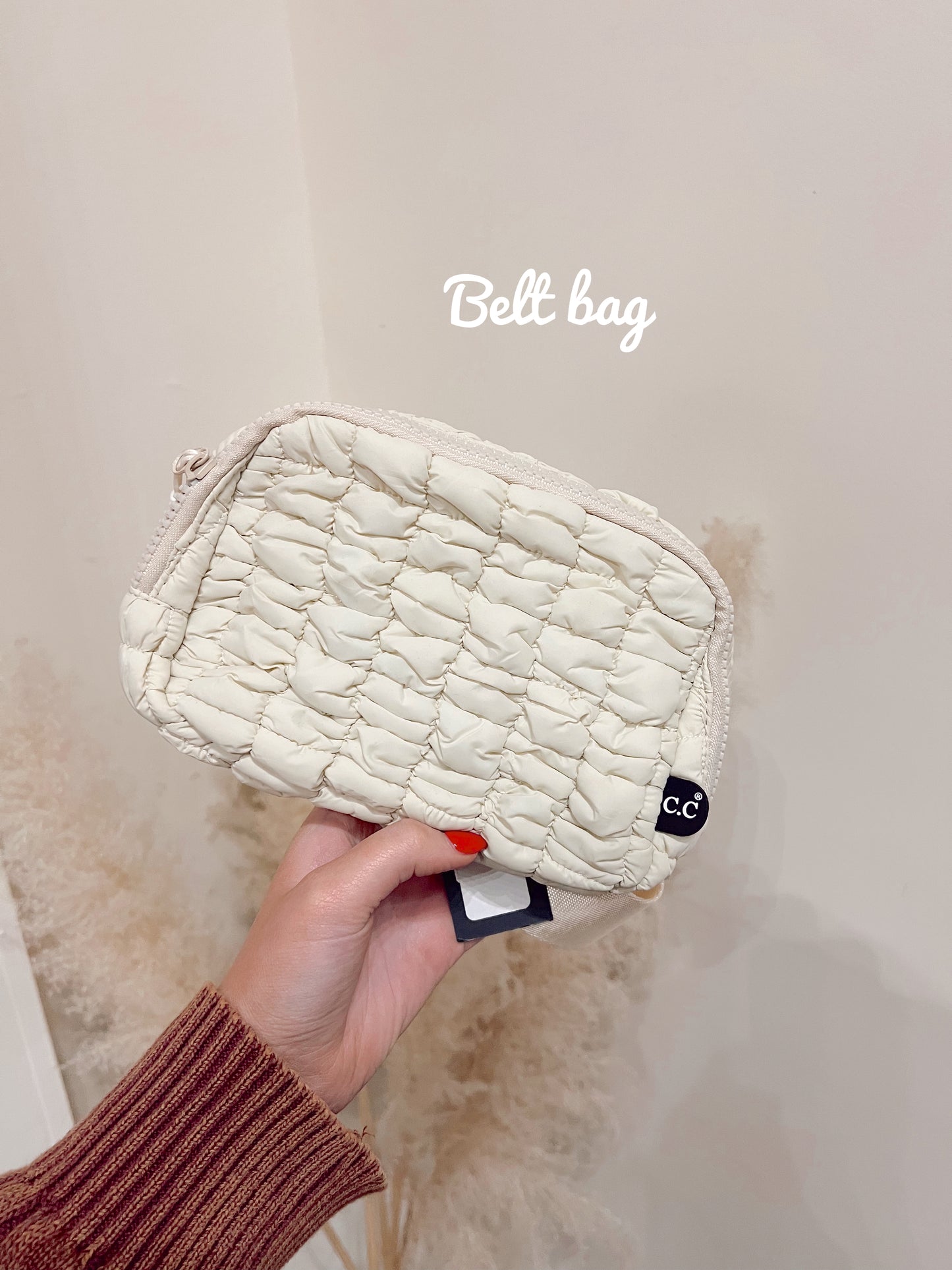 Beige Quilted Belt Bag