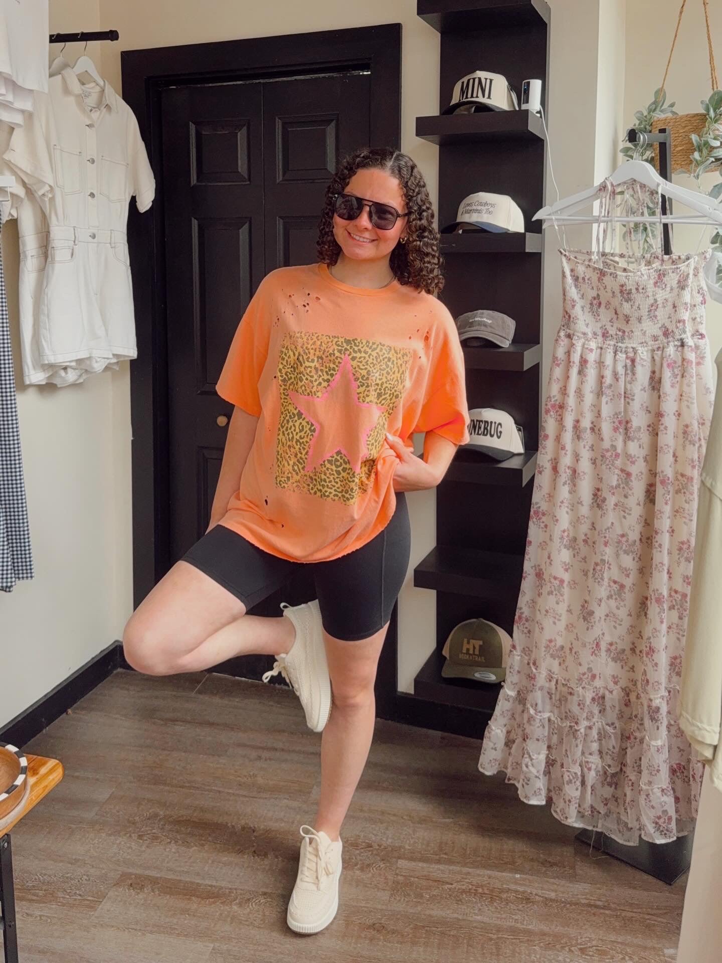 Peach Leopard Star Vintage Tee