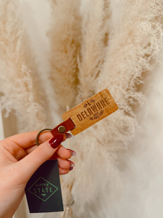 Delaware Wood & Leather Keychain