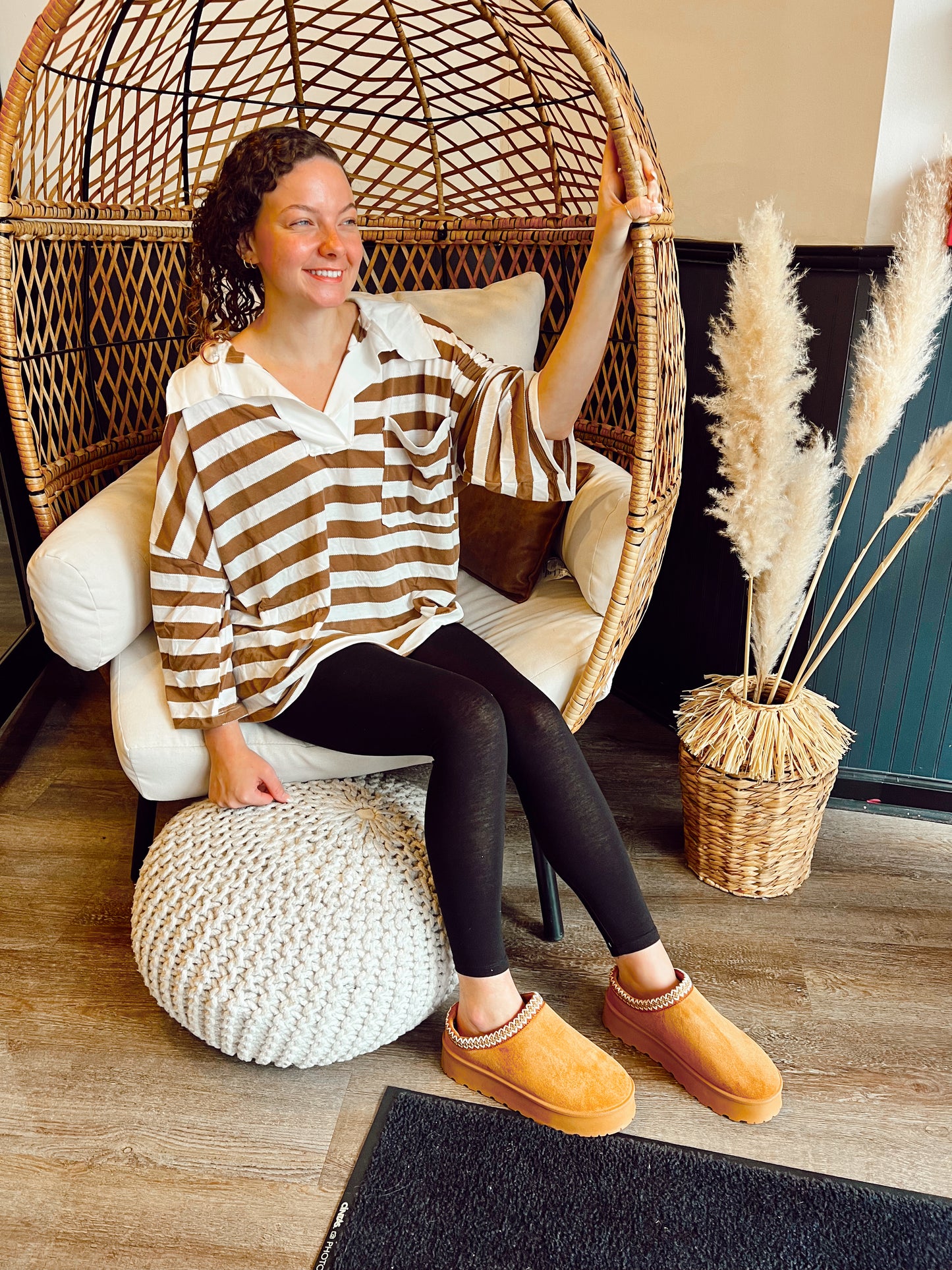 Taupe Oversized Striped Top