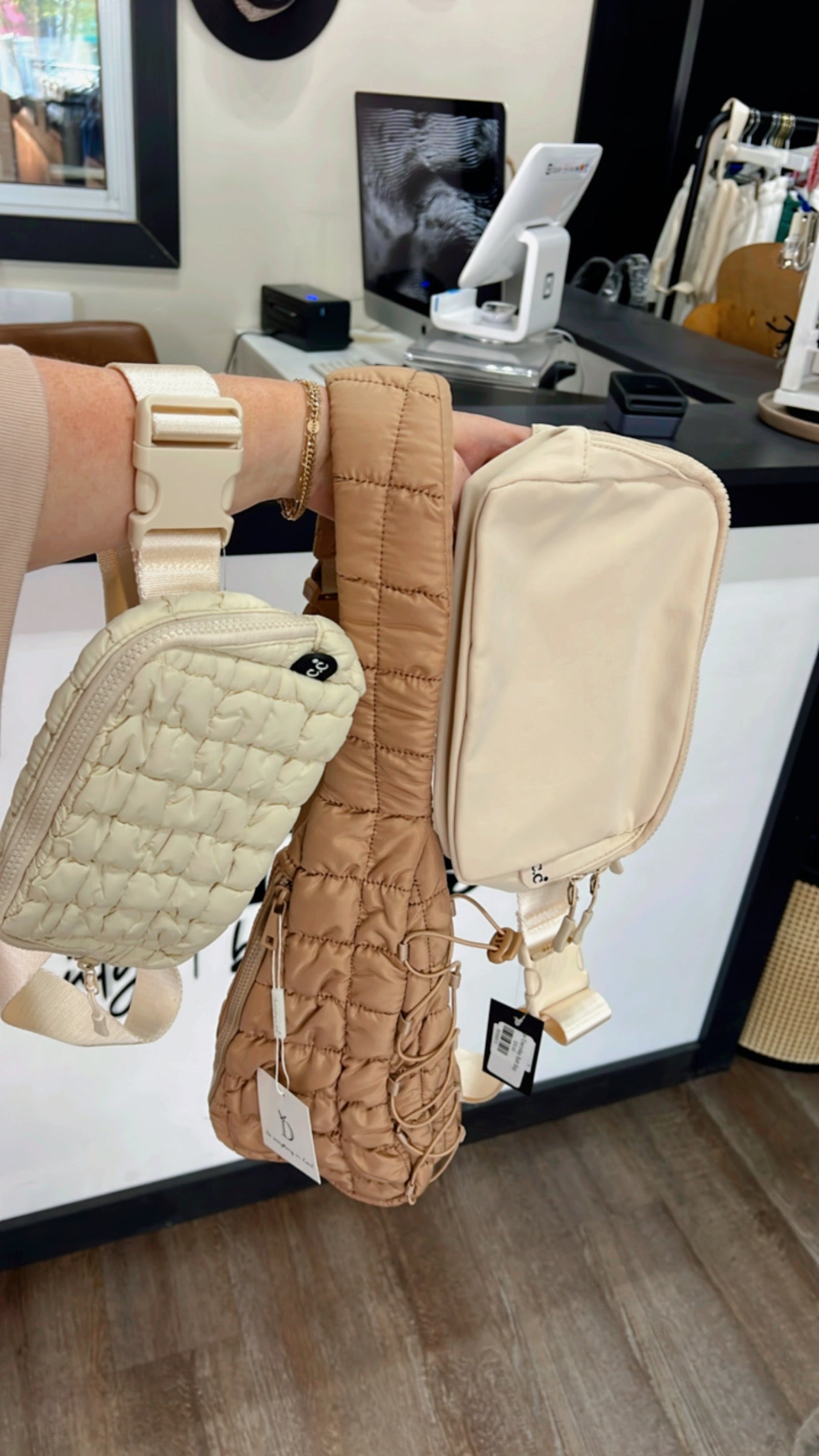 Beige Quilted Belt Bag