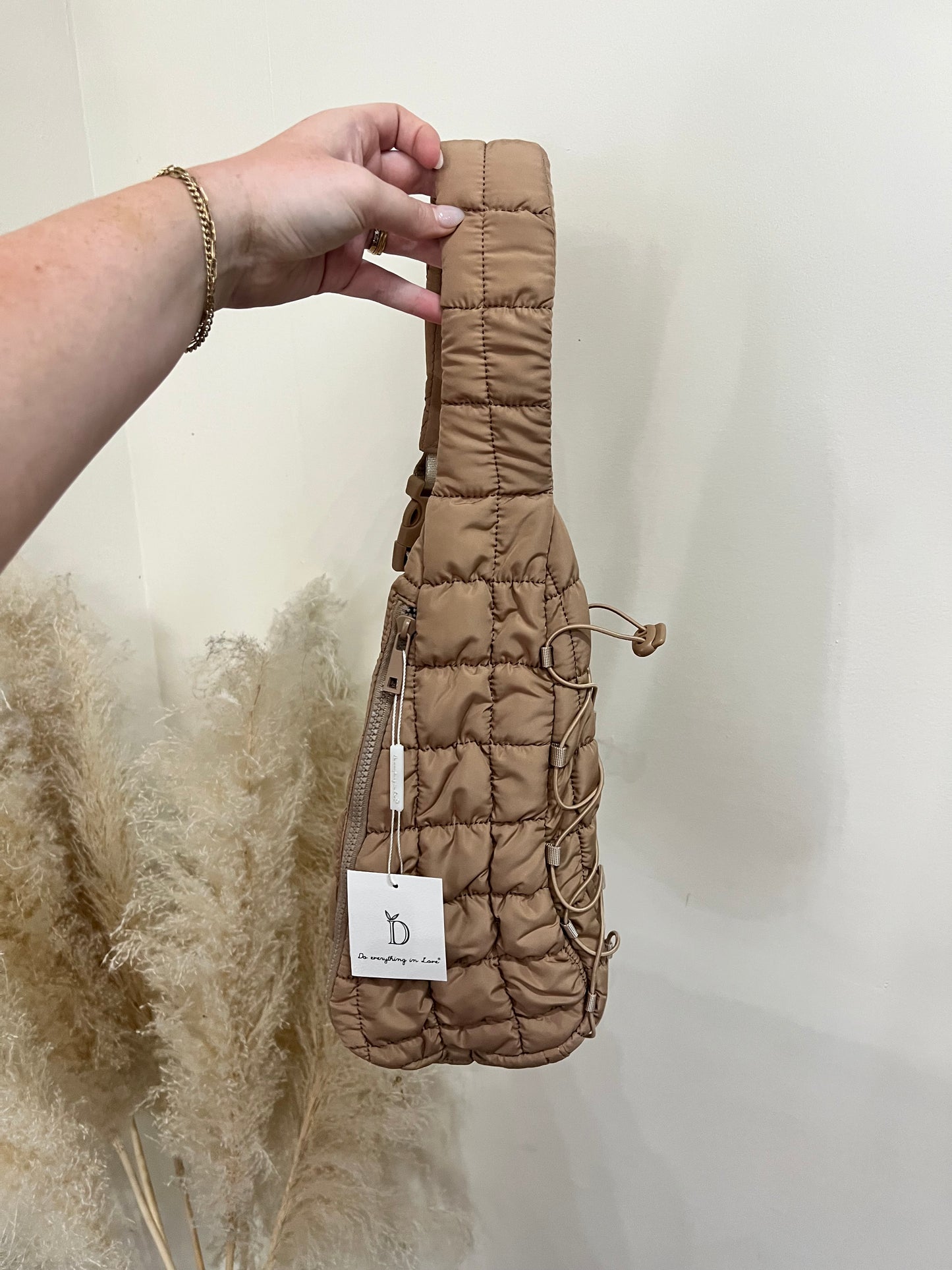 Tan Quilted Sling Bag